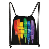 Love Wins Black Drawstring Bag